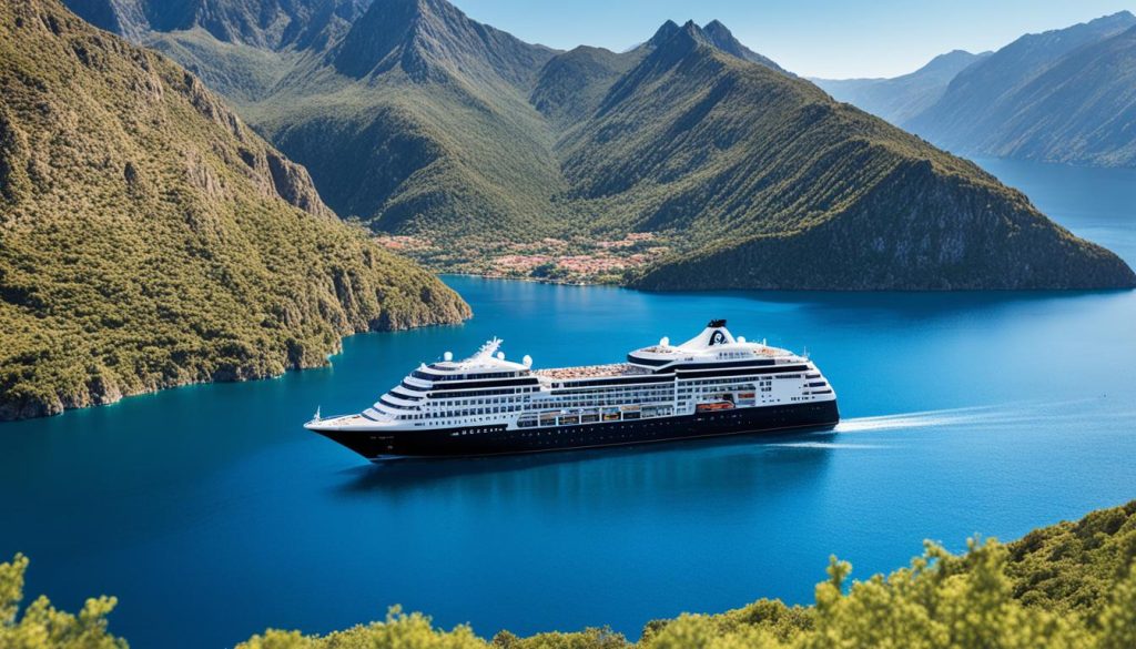 Azamara Cruise Ship sailing through a scenic landscape